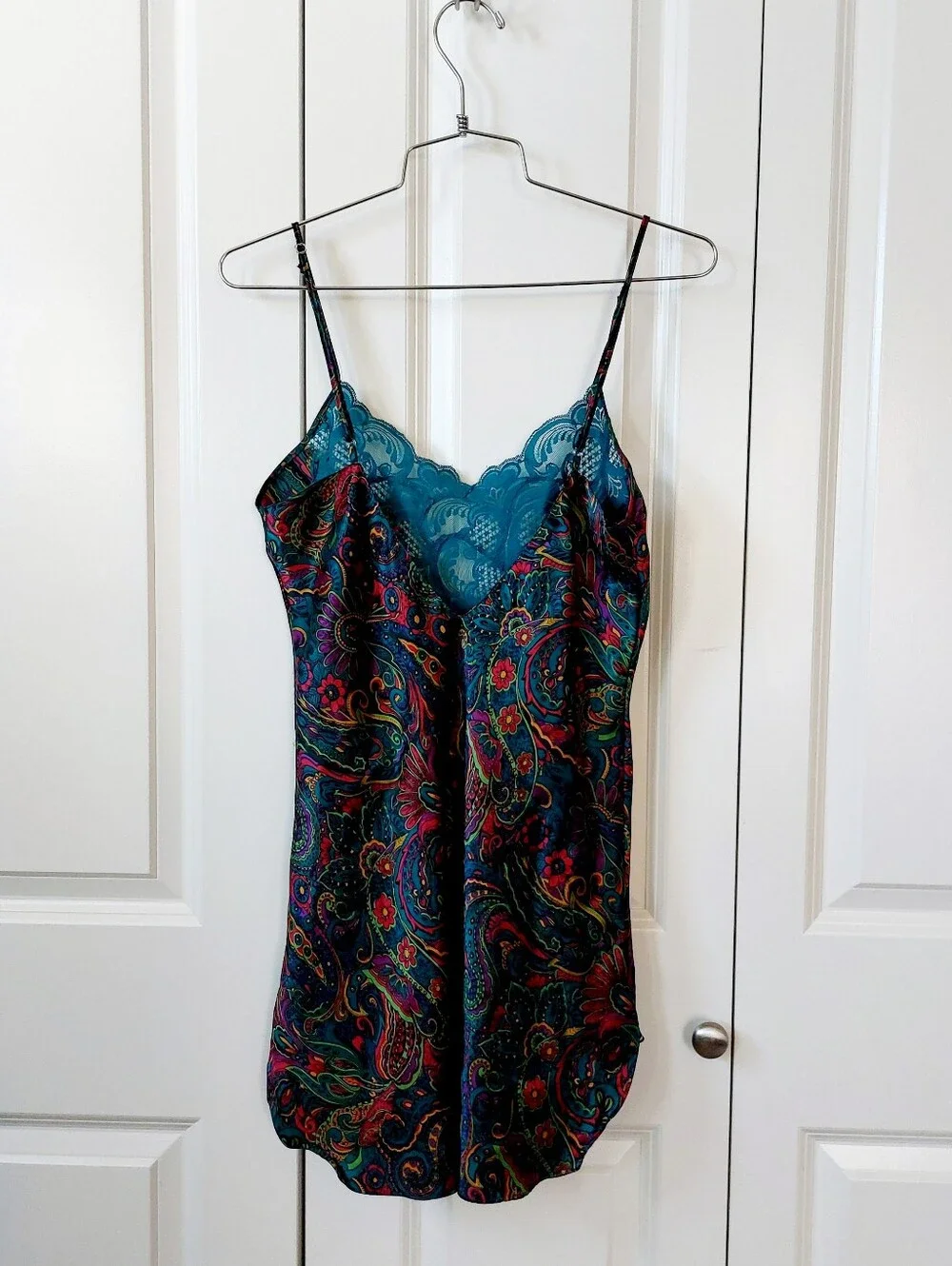 80s‎ Turquoise Paisley Chemise Nightgown Small Victoria Secret Boudoir Negligee